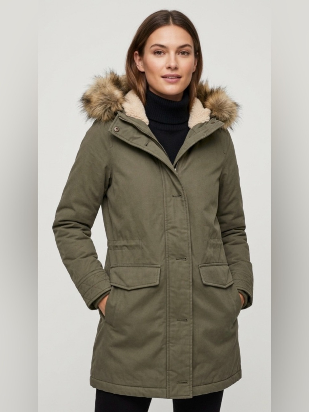 Abercrombie & Fitch Olive Fur-Lined Utility Jacket